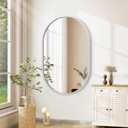 JJUUYOU Oval Bathroom Mirror with Metal Framed Hanging Oval Mirrors for Wall 20"x28" Small Vanity Mirrors Decotative for Living Room Entryway Bedroom More Silver