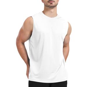 Men's Sleeveless UPF 50+ Swim Shirts Quick Dry Workout Tank Top UV Protection Running Gym Muscle T Shirts (Large), 01-white 
