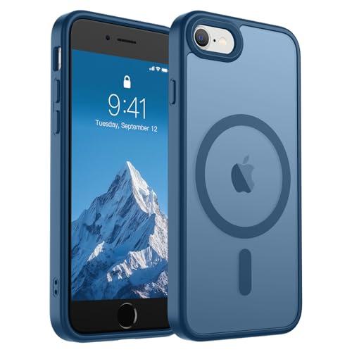 SUPFINE Magnetic for iPhone SE Case 2022 (3rd)/2020 (2nd), iPhone 8 Case (Compatible with MagSafe) (Military Grade Drop Protection) Slim Translucent Matte Phone Case, Deep Blue