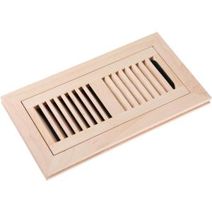 Maple Wood Floor Register, Flush Mount Vent with Damper, 4x10 Inch, Unfinished
