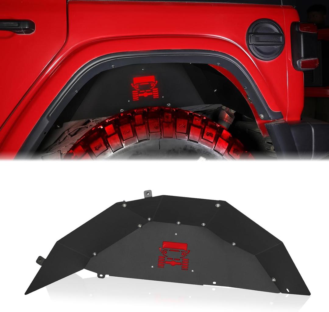 JROAD Inner Fender Rear Fender Liners Compatible with Jeep Wrangler JL Aluminum,with 4 LED Lights for 2018-2022 Jeep Wrangler JL(No fit 2020-2022 Gladiator JT)