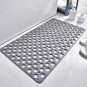 Casa and Beyond Shower Mat,Non Slip Bath Mat and Shower Mat with Suction Cups and Drain Holes,Bathroom Mat Easy to Clean Soft Machine Washable,Bathtub Mat Easy Dry&Cut (Gray,28" x 15"(Rectangular))