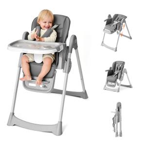 Tinyiota 4 in 1 High Chairs for Babies and Toddlers with Wheels, 8-Height Adjustable & 3-Position Recline, Easy Clean, Dishwasher Removable Tray, Foldable High Chair for Infant, Meets ASTM Safety, Grey