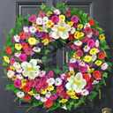 Yastouay Spring Summer Wreaths for Front Door, 24 Inch Large Spring Summer Door Wreath with Magnolia Petunia Flowers & Ivy Leaves, Spring Wreath for Front Door Farmhouse Porch Wall Indoor Outdoor
