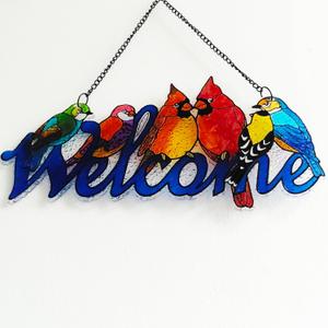 2 x Stained Glass Window Hanging, 6 Birds Sun Catcher for Window Door Home Decor, Perfect for Bird Lovers, Ideal Housewarming, for Women, Men, Mom