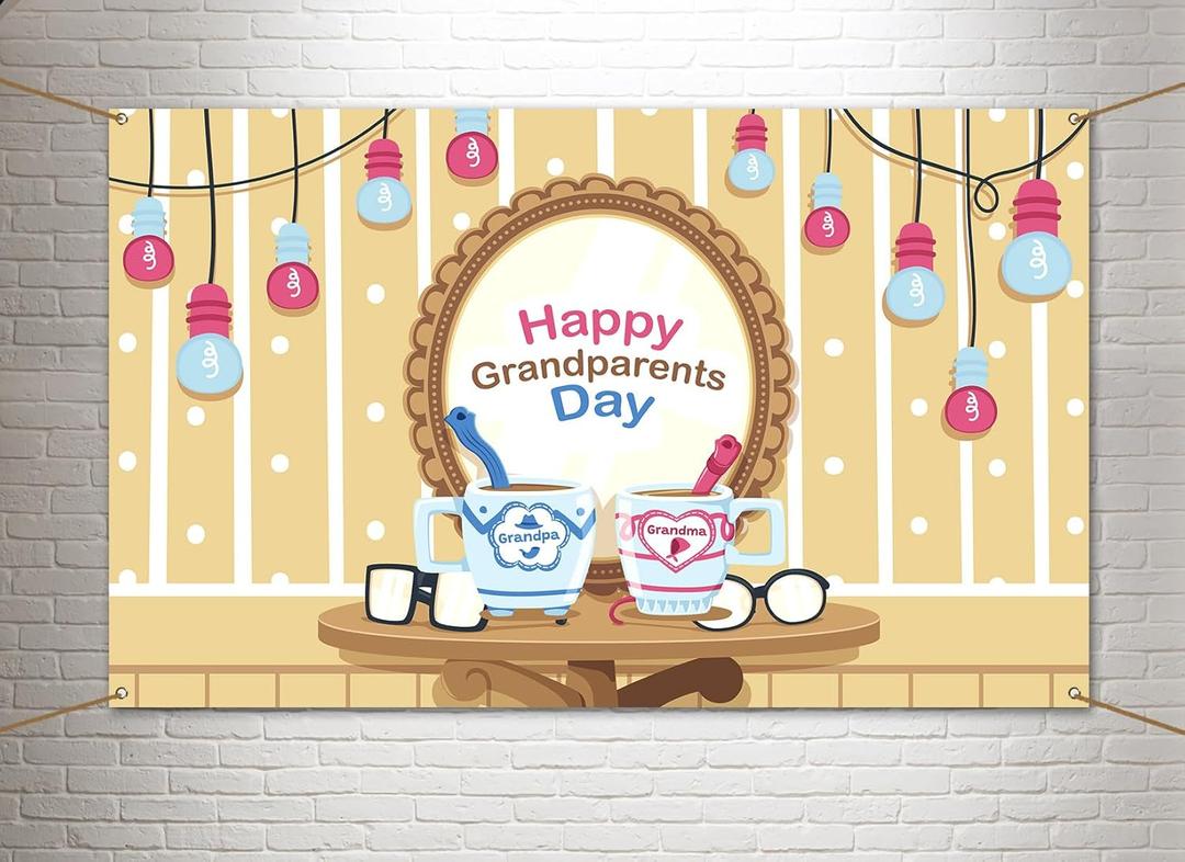2 x Happy Grandparents Day Photo Booth Backdrop Love Grandpa and Grandma Party Decor Photography Background Wall Decoration (3.65.9ft)