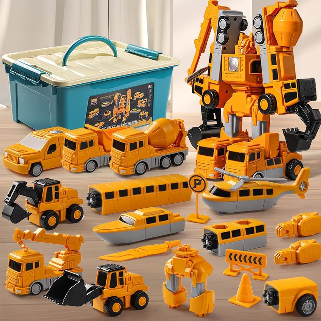 Magnetic Transform Engineering Car Assembled Toys with Storage Box, Toddlers 3-4 Magnetic Blocks, Transforming Robot Toys for Kids Age 3-5 4-8 Outdoor Toddler Activities