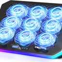 KeiBn Upgraded Gaming Laptop Cooler Pad with 9 Quiet RGB Fans, Cooling Pad for 15.6-17.3 Inch Laptops with 7 Height Stands, 2 USB Ports, Phone Stand-Blue