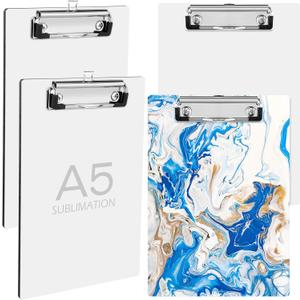 4 Pcs A5 Sublimation Clipboard Blanks, 8.98 x 6.3 Inch MDF Clip Board Standard A5 Letter Size with Low Profile Clip Sublimation Teacher Clipboard Blanks Office Supplies for DIY and Custom Design Work