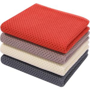 Homaxy 100% Cotton Waffle Weave Kitchen Dish Towels, Ultra Soft Absorbent Quick Drying Cleaning Towel, 13 x 28 Inches, 4-Pack, Multicolor