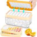 Ice Cube Tray with Lid and Bin, 64 pcs Ice Tray Kit with Ice Scoop, Ice Cube Pop Out Tray, Ice Cube Trays for Freezer, Ice Cube Molds, BPA Free, Easy Release Stackble Spill-Resistant ZZWILLB (Orange)
