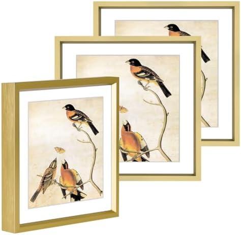 BKABOT 6x6 Picture Frame, Brass Metal Photo Frames with HD Glass, Fits 5x5 with Mat or 6 x 6 without Mat, Display for Wall and Table