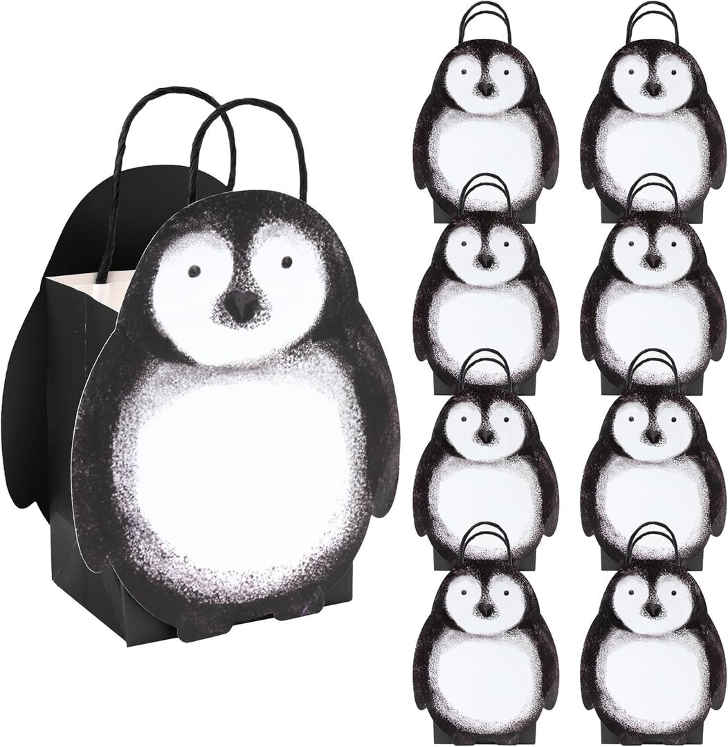 Cheerland Penguin Party Favor Bags Winter Gift Bag Arctic Animal Christmas Goodie Paper Treat Bags for Kids Winter Onederland Picnic Birthday Baby Shower Wonderland Penguin Party Supplies 8pcs
