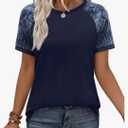 WIHOLL Womens Summer Tops Color Block Short Sleeve Raglan Shirts Spring Fashion Clothes Vacation Outfits XXL