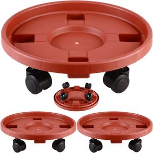 3 Pakcs Large Plant Caddy with Wheels 15.8" Rolling Plant Stands Heavy-duty Plastic Plant Roller Base Pot Movers Plant Saucer on Wheels Indoor Outdoor Plant Dolly with Casters Planter Tray Red