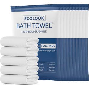 ecolook Disposable Bath Towels for Travel, 6-Pack Extra Large 31"x63", 100GSM Plant Fiber, Dual Texture Soft & Quick-Drying Disposable Towels for Hotel Camping Beach Swimming Gym Sauna Spa