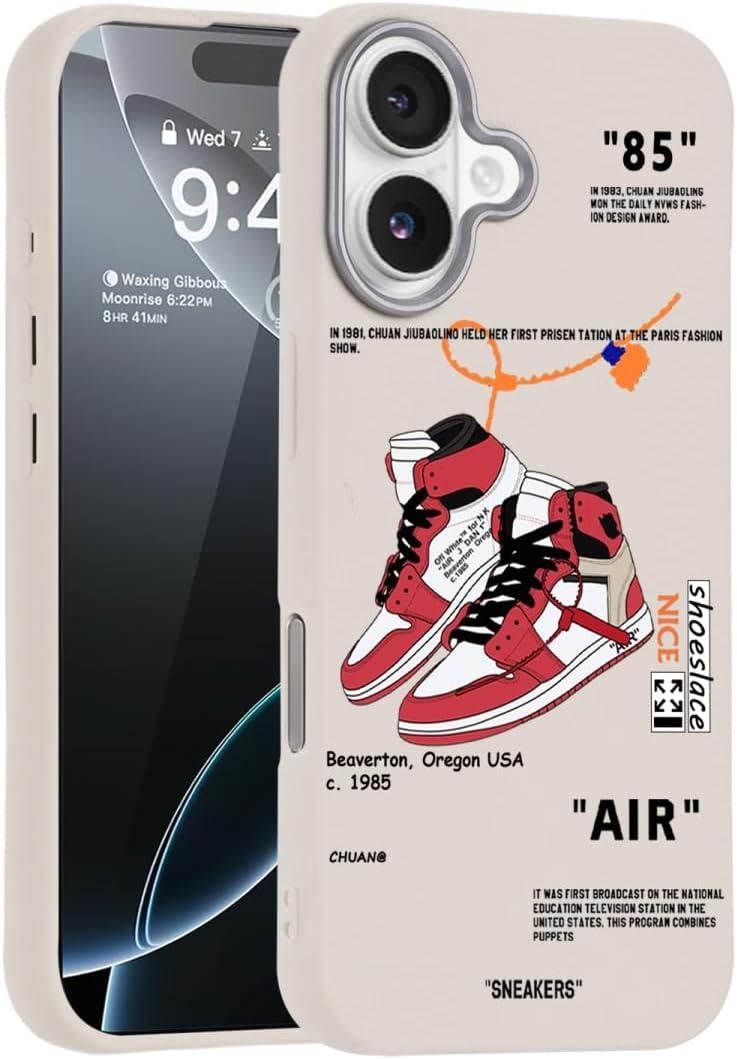 Cool Design Phone Case for iPhone 16 Case for Boys Men Aesthetic Shockproof Basketball Sneaker Sports Designer Cases Compatible with iPhone 16 Beige