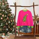 Christmas Sweatshirts For Women Cute Christmas Tree Graphic Long Sleeve Shirt Casual Crewneck Holiday Pullover Top (Pink, XL)