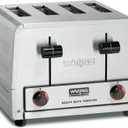 Waring Commercial WCT805B 4-Slice Heavy Duty Commercial Pop-Up Toaster, 208/240V, 2028/2700W, 6-20 Phase Plug, Silver, 10.5 x 11.5 x 9 inches