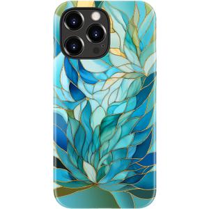 DorisMax for iPhone 15 Pro Case - Wireless Charging Compatible - Dual-Layer Hard Shell + Silicone Cover - Shockproof Protective Phone Case with Stylish Designs for Women - Blue Leaves Flower