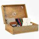 Mela Artisans Wooden Keepsake Box | Light Burnt Mango Wood Memory box | Photo Storage Box with Hinged Lid | Decorative Storage Box | Extra Large | 10.5x7.5x4 Inch