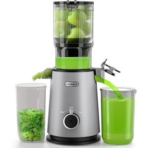 Cold Press Juicer, ECOSELF Slow Masticating Juicer with 4.35" Large Feed Chute Fit Whole Fruits & Vegetables, Self Feeding for Juice Extractor Machine, Easy to Clean and Assemble, High Juice Yield