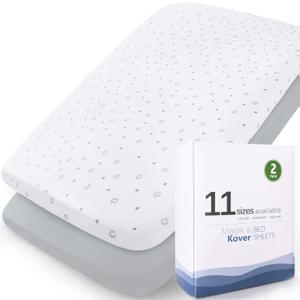 Bassinet Sheets 2 Pack 32" x 18"-Fit for Arm's Reach Clear-Vue & Cambria Co-Sleeper, RONBEI Bedside Bassinet, Chicco LullaGo Nest Portable Bassinet, Ultra Soft & Super Stretchy, Grey & White Star