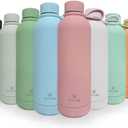 Ecco Joy Reusable Stainless Steel water bottles - insulated Water Bottle - Thermos soft touch with neck tags - travel water bottle - Long Lasting Hot or Cold Drinks  Teal