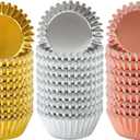 Elcoho 600 Pieces 1.25 Inch Mini Foil Metallic Cupcake Liners Muffin Paper Cases Baking Cups, Gold, Silver and Rose Gold