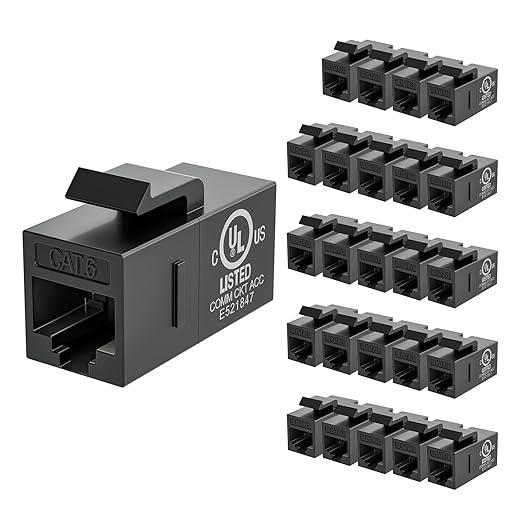 VCE CAT6 RJ45 Keystone Couplers (UL Listed), 25Pack Ethernet Keystone Jack Female to Female UTP for Cat6/Cat5e/Cat5 Network Cable, Black