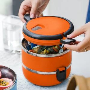 Lunch Box - Single Layer Stainless Steel Thermal Food Container, Spill-Resistant Design, Leakproof Insulated Lunch Tote with Portable Handle for Office Commute, Travel & Outdoor Dining (Orange)