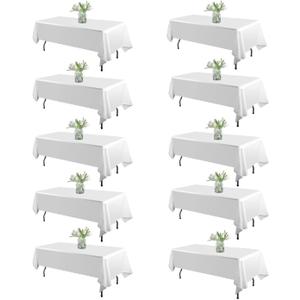 WIGENIUS 10 Pack White Table Cloth Rectangle Tablecloths 60X102 Inch,Polyester Table Cloth for 6 Foot Rectangle Tables,Wrinkle Resistant Washable Fabric Table Covers for Party,Wedding Banquet