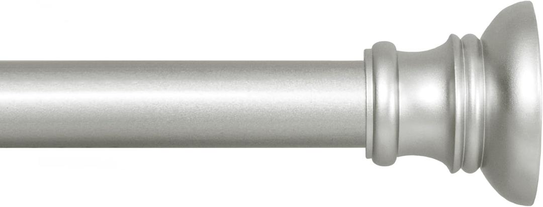 Kenney Nicholas Twist & Fit No Tools Tension Curtain Rod, 28 to 48 Inch Brushed Nickel Silver Extendable Rod, Easy Install