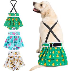 Avont 3 Pack Washable Female Dog Diaper with 1 Suspender, Reusable Girl Doggie Underwear Pants for Heat Cycle Period Incontinence Detachable Strap -Animal Pattern L