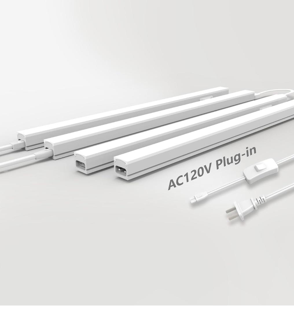 Leetdud Under Cabinet Lighting Plug in, 24 Inch 4 Pcs, Linkable AC120V 3CCT 3000K/4000K/5000K Ultra Slim, LED Under Cabinet Lights for Counter Light, Kitchen, Shelf, Sink, Workshop, Desk, White