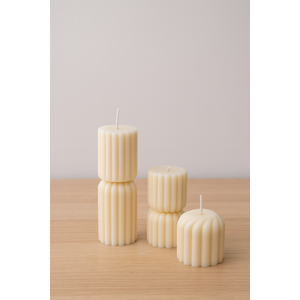 Set of 4 Ribbed Pillar Candles – Elegant Decorative Soy Wax Candles for Home Decor, Weddings, Gifts