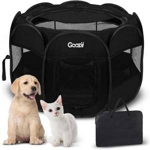 GOOZII Puppy Playpen Indoor for Small Dogs, Portalble Pet Dog Play Pens Kennel Crate with Top Cover Floor Door Enclosed for Large Cats Animal as Dog Lovers (Black, Medium Size)