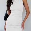 LCNBA Women's Sexy Sleeveless Boat Neck mini Dress Bodycon Party Club Double Layer Dress White Large