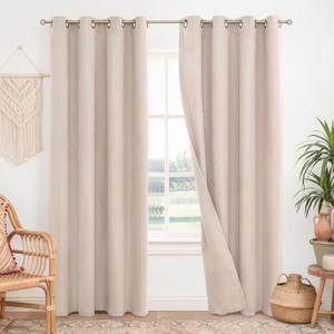 BGment 100% Blackout Curtains for Bedroom 84 Inch Long - Burlap Color Linen Textured Boho Thermal Insulated Sun Blocking Linen Look Window Drapes for Living Room/Farmhouse, 2 Panels, 52 x 84 Inch