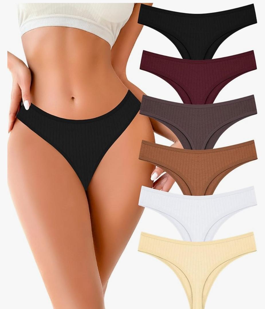 FINETOO Cotton Thongs for Women Soft Low Rise Sexy Thong Ladies Panties Womens Underwear 6 Pack, M