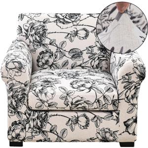 FUANGUI 2 Piece Chair Covers Stretch Arm Covers Chair Couch Covers, Armchair Slipcover with Separate Chair Cushion Cover Floral, Washable Furniture Protector for Living Room (Armchair, Ink Flower) (Small)