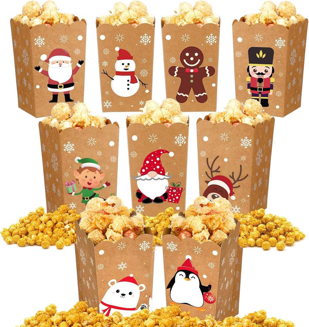 Weekgrat 90 Pcs 9 Styles Christmas Santa Claus Popcorn Boxes Cardboard Popcorn Bags Snack Boxes Spooky Treat Bags for Candy Biscuits Party Favors