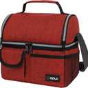 opux Insulated Lunch Bag Women Men, Dual Compartment Leakproof Lunch Box Adults Kids, Double Decker Meal Prep Bento Lunch Cooler Tote with Shoulder Strap for Work Office School Travel, Red