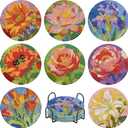 Leatrice Diamond Art Coasters Set of 8, Small Diamond Painting Kits for Adults Beginners Funny Arts Supplies for Women (AB Flower)