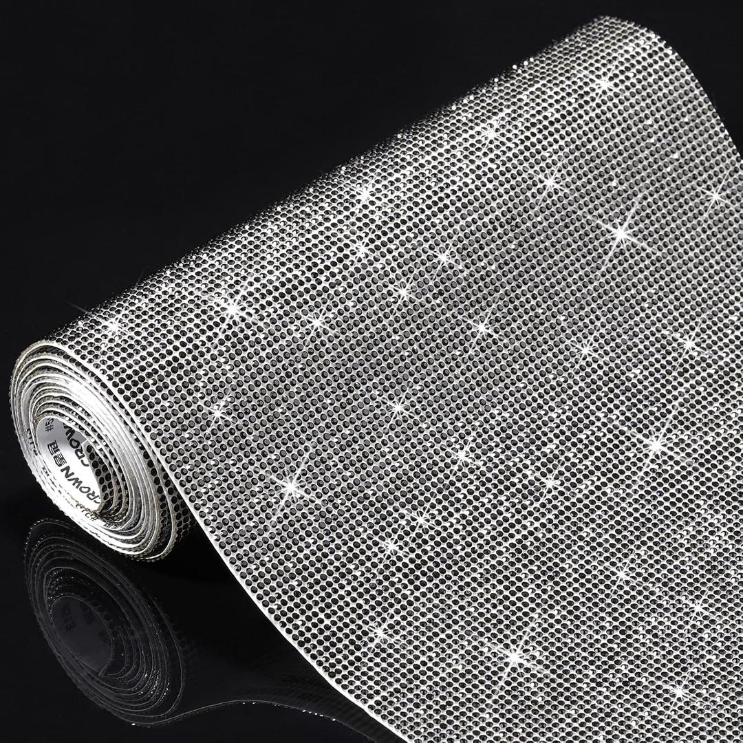 Outus 60750 Pieces Self Adhesive Rhinestone Sheets 59 x 7.87 Inch Bling Glitter Crystal Diamond Rhinestone Sticker Vinyl Wrap Sparkle Gem Stickers for DIY Home Car Arts Craft Decoration(Black)
