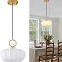 Farmhouse White Lantern Pendant Light,11.02" White Imitation Silk Lampshade,Adjustable Cord Modern Light Fixture Chandelier for Dining Room Kitchen Island Bedroom Entryway Hallway E12 Base