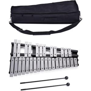 Foldable Glockenspiel Xylophone, 30 Note Glockenspiel Xylophone Wooden Frame Aluminum Bars Educational Percussion Musical Instrument Gift with Carrying Bag