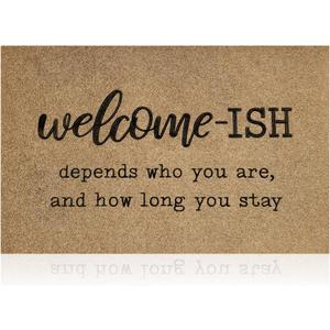 JJUUYOU Large Welcome Mat for Front Door Outside Entryway Funny Welcome-ish Doormat Non Slip Rubber Backing Mats Brown Low Profile Mats for Entry Patio Shoe Doormats 24"x36"