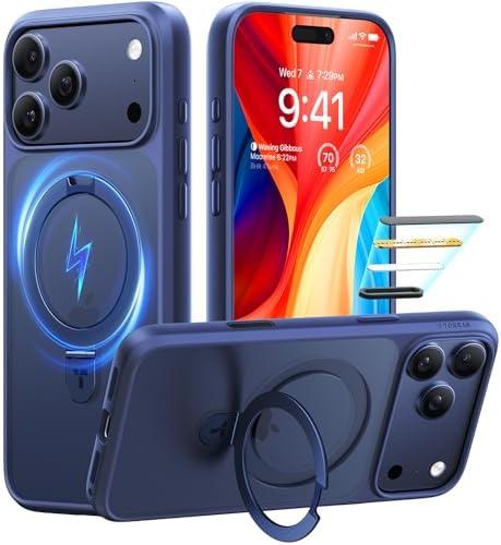 TORRAS Ostand Magnetic for iPhone 17 Pro Case, Fit for MagSafe, 3X Military Drop Protection, Camera Control, Slim Phone Case for iPhone 17 Pro with Kickstand, Translucent Matte Cover 6.3", Deep Blue