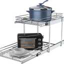 2 Tier Pull Out Cabinet Organizer, 14" W x 21" D Heavy-Duty Metal Sliding Drawer Shelf for Kitchen Cabinets, Chrome, Doesn't Include Door Fittings